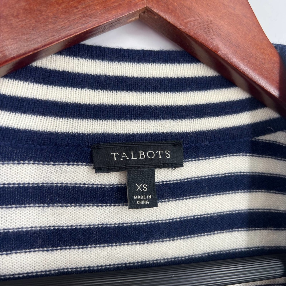 Talbots Lambswool Womens Size XS Navy Blue Open Front Sweater Blouse Shirt Top - Picture 2 of 7